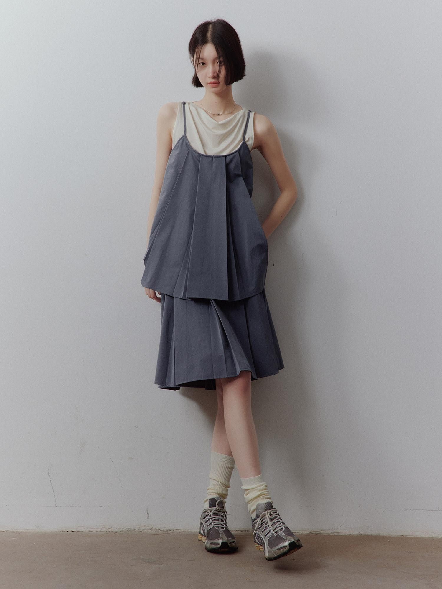 FUSSED Dusk Blue Pleated Patchwork Camisole Women&