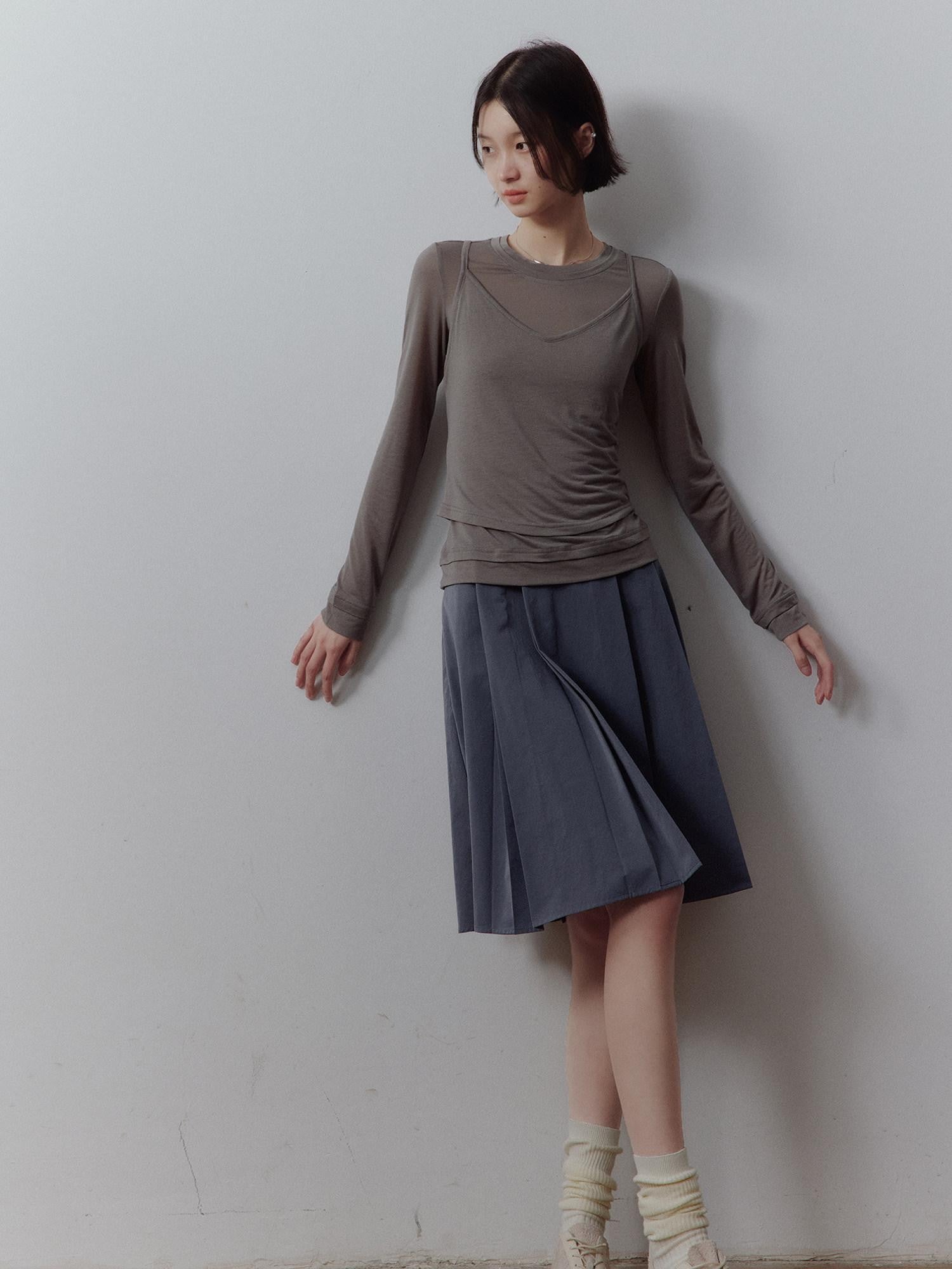 FUSSED Dusk Blue Pleated Patchwork Camisole Women&