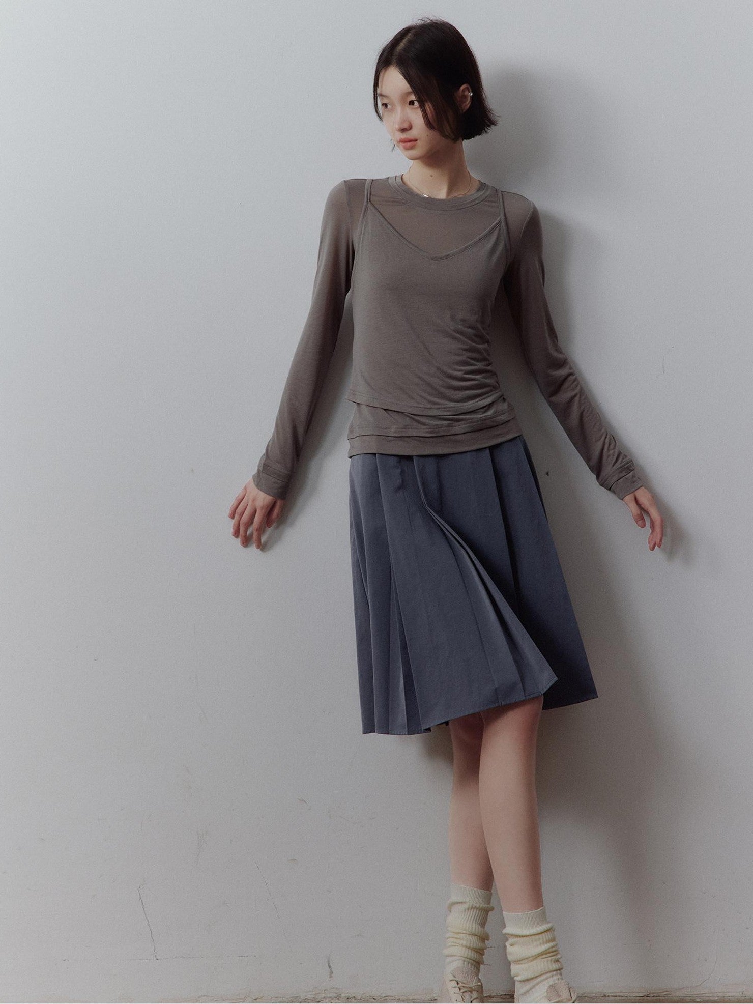 FUSSED Dusk Blue Pleated Patchwork Camisole Women&