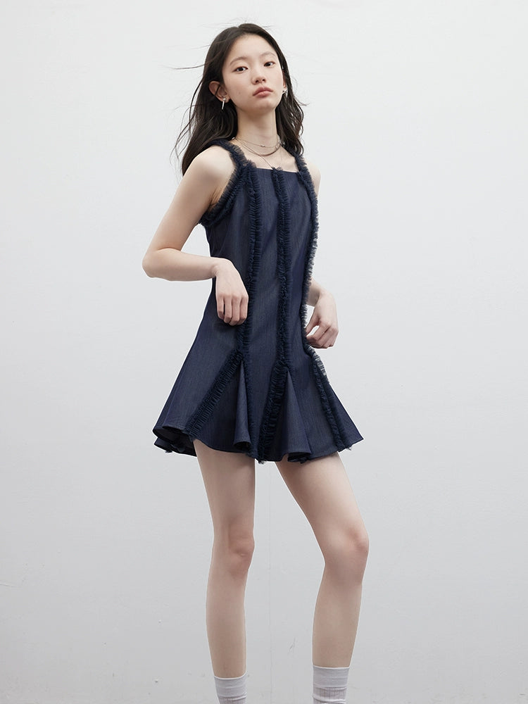 FUSSED_Eden_Blue_Denim_Look_Sheer_Mesh_Trim_A_Line_Dress_MISSTT