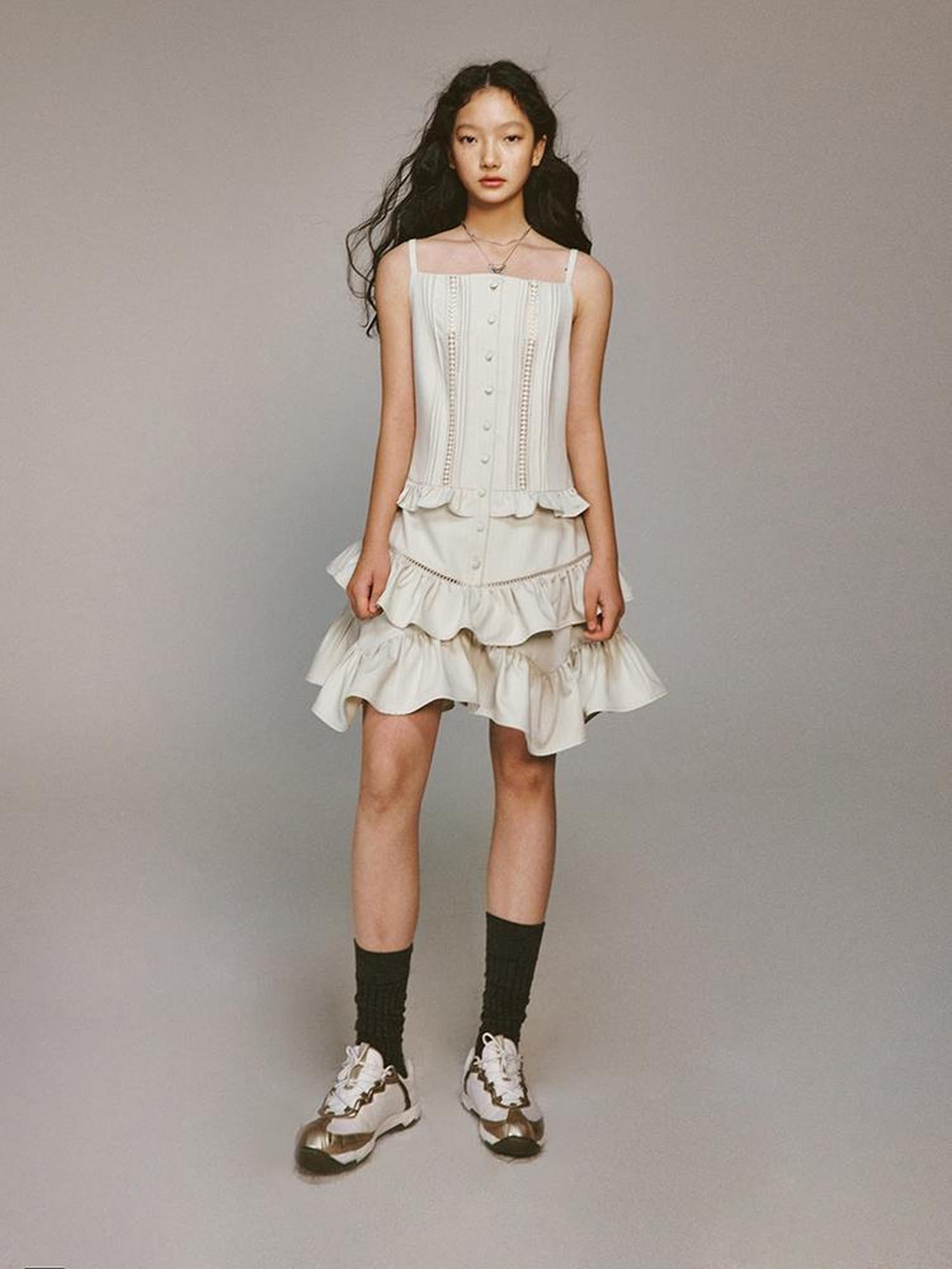 FUSSED Eden Pleated Lace Trimmed Tiered Sundress