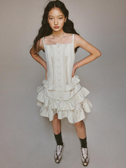 FUSSED Eden Pleated Lace Trimmed Tiered Sundress