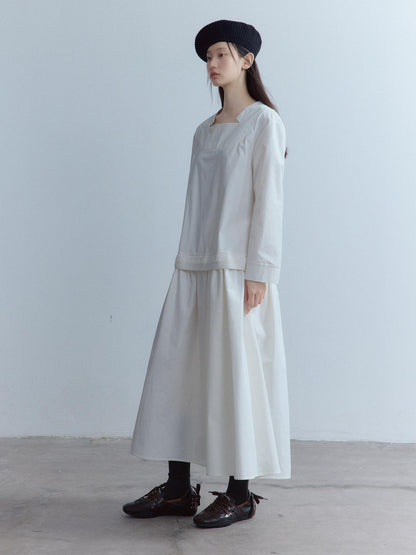 FUSSED Elegant Asymmetrical A Line Loose Long Sleeve Mock Two Piece Maxi Dresses
