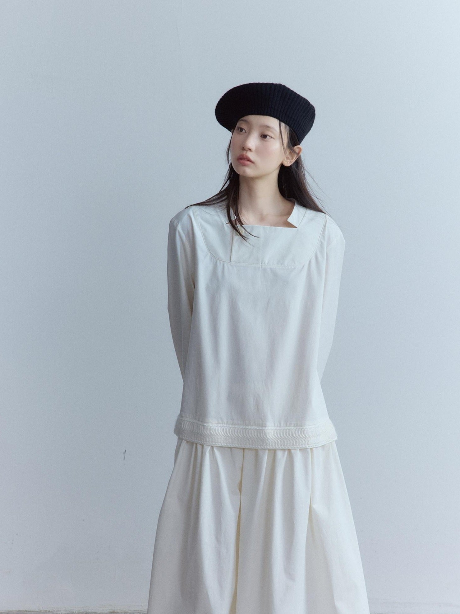 FUSSED Elegant Asymmetrical A Line Loose Long Sleeve Mock Two Piece Maxi Dresses