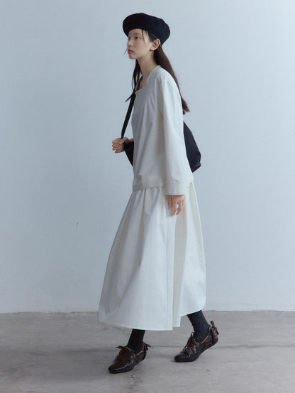 FUSSED Elegant Asymmetrical A Line Loose Long Sleeve Mock Two Piece Maxi Dresses