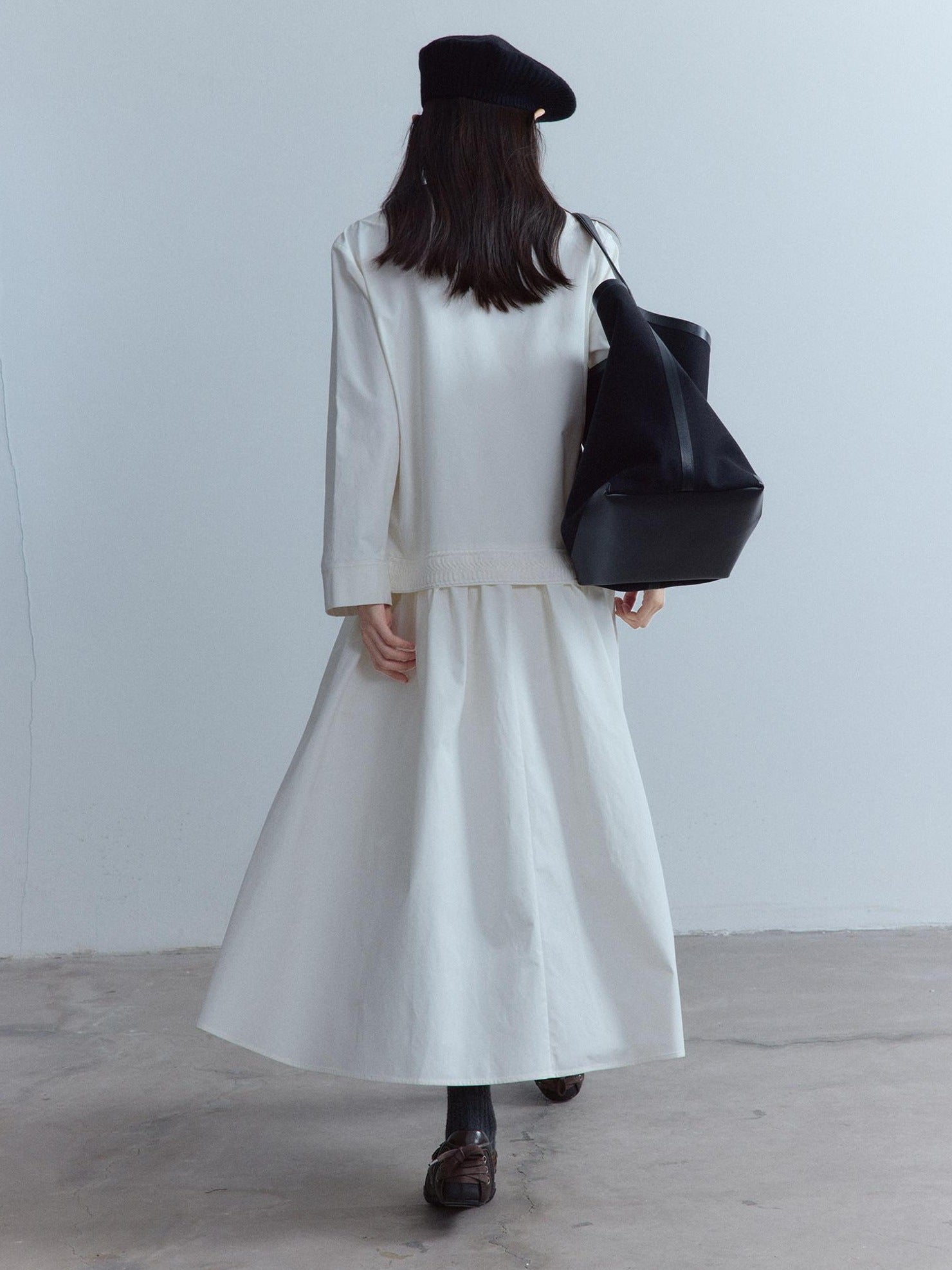FUSSED Elegant Asymmetrical A Line Loose Long Sleeve Mock Two Piece Maxi Dresses