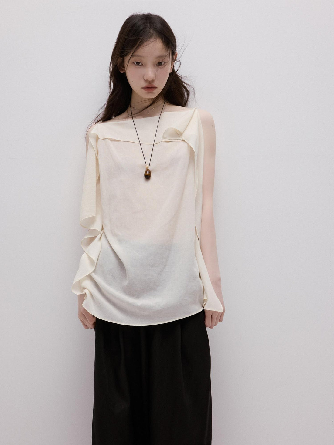 FUSSED Elegant White Asymmetrical Hem Two Panel Women&