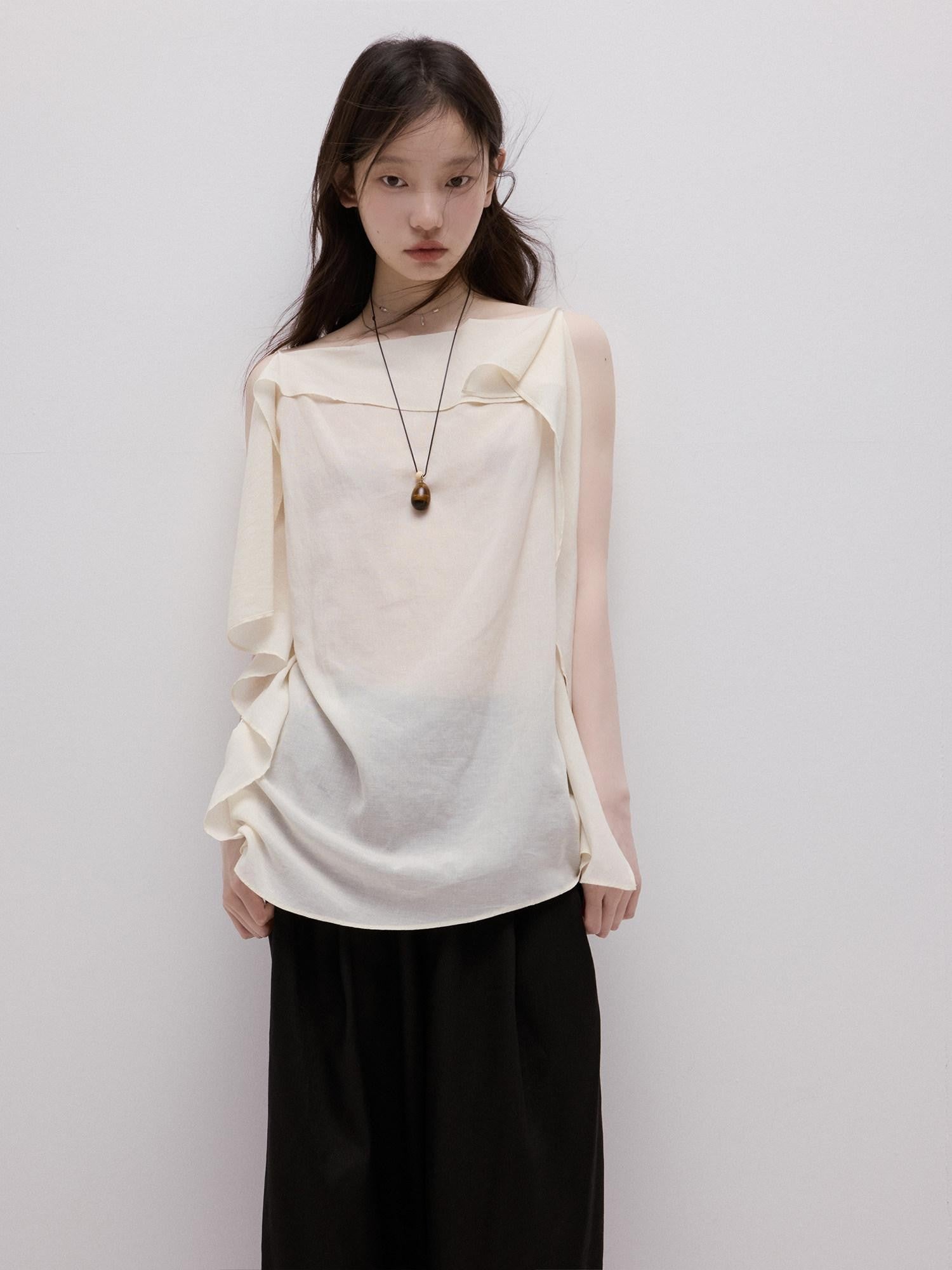 FUSSED Elegant White Asymmetrical Hem Two Panel Women&