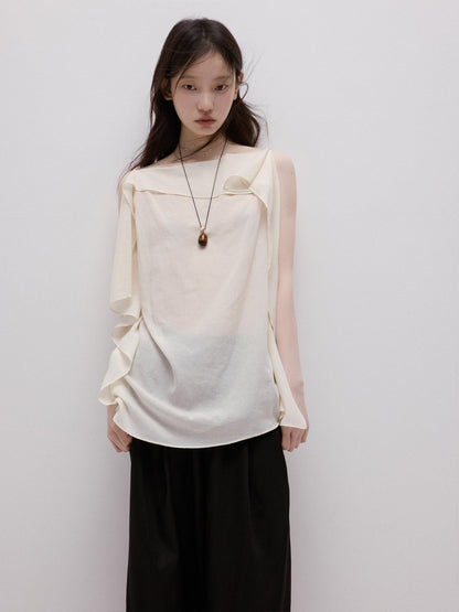 FUSSED Elegant White Asymmetrical Hem Two Panel Women&