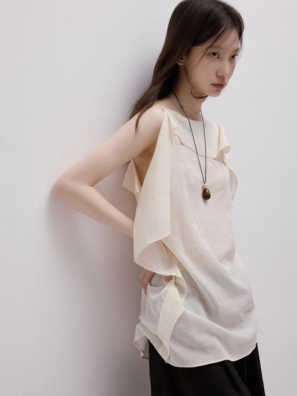 FUSSED Elegant White Asymmetrical Hem Two Panel Women&