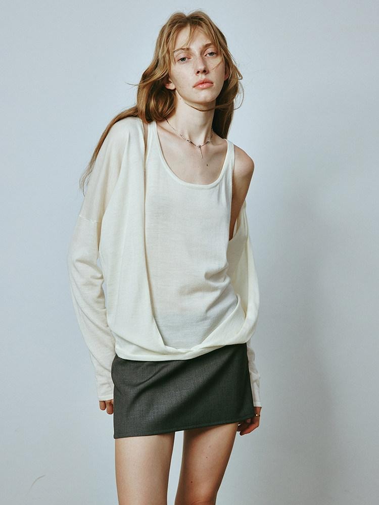 FUSSED Elegant White Fake Two Piece Knit Hooded Women&