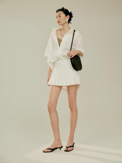 FUSSED Elegant White Oversized Turndown Collar Short Sleeve Women&