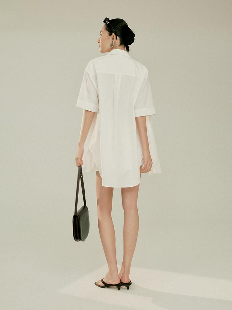 FUSSED Elegant White Oversized Turndown Collar Short Sleeve Women&