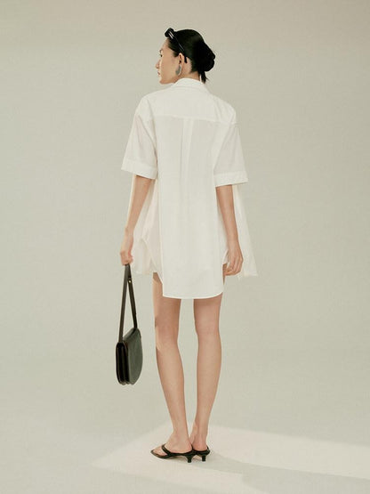 FUSSED Elegant White Oversized Turndown Collar Short Sleeve Women&