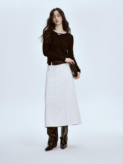 FUSSED Elegant White Pleated Back Slit A Line Women&