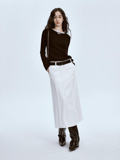 FUSSED Elegant White Pleated Back Slit A Line Women&