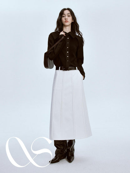 FUSSED Elegant White Pleated Back Slit A Line Women&