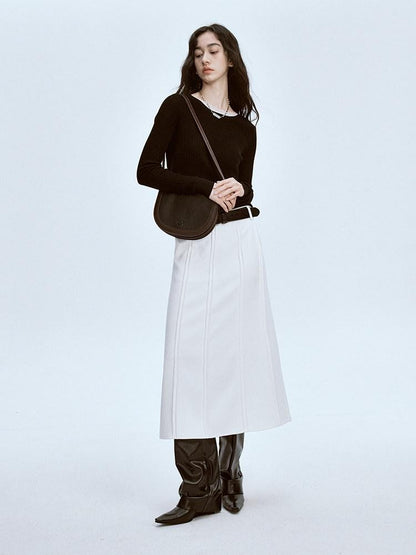 FUSSED Elegant White Pleated Back Slit A Line Women&