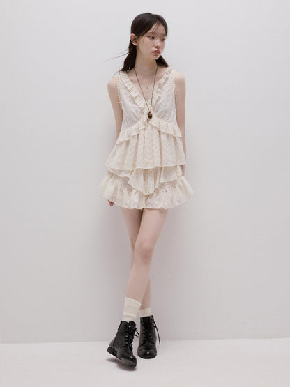 FUSSED Embossed Daisy Embroidery Layered V-neck A Line Women&