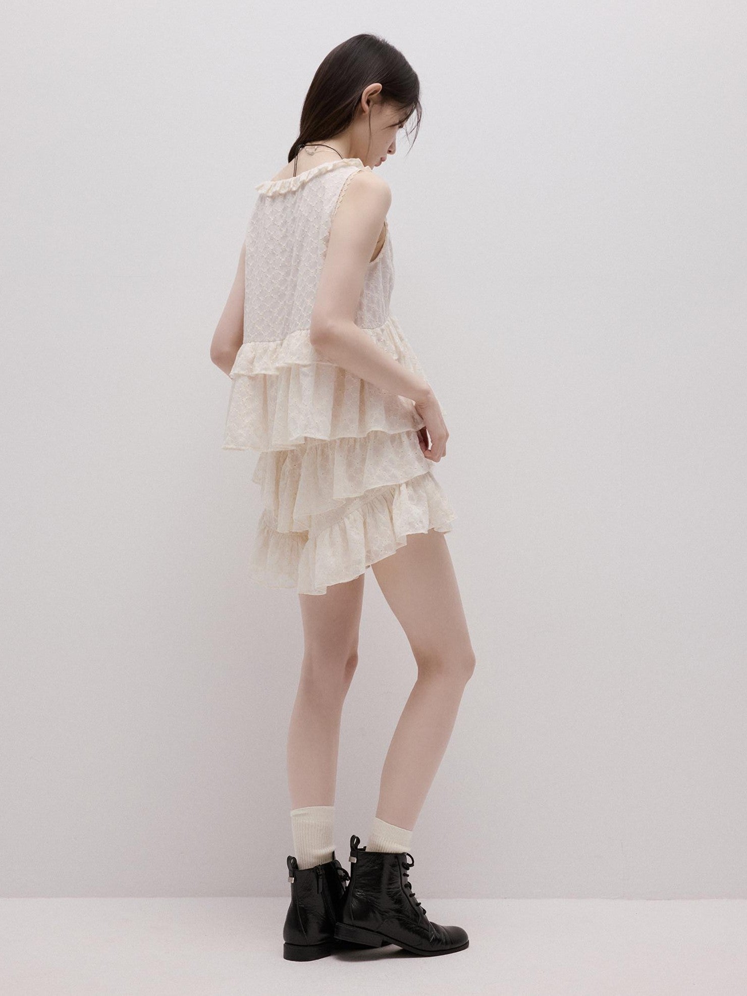 FUSSED Embossed Daisy Embroidery Layered V-neck A Line Women&