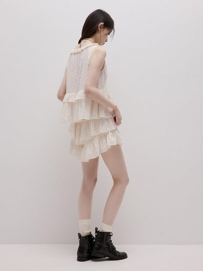 FUSSED Embossed Daisy Embroidery Layered V-neck A Line Women&