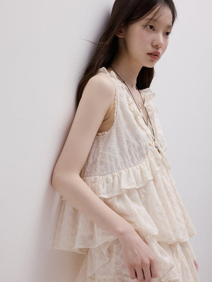 FUSSED Embossed Daisy Embroidery Layered V-neck A Line Women&