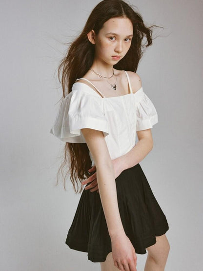 FUSSED Embossed Heavy Pleated Splice Square Neck Women&