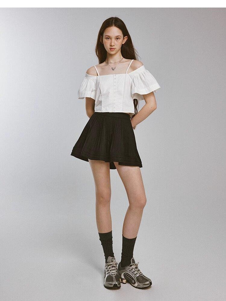 FUSSED Embossed Heavy Pleated Splice Square Neck Women&