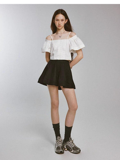 FUSSED Embossed Heavy Pleated Splice Square Neck Women&