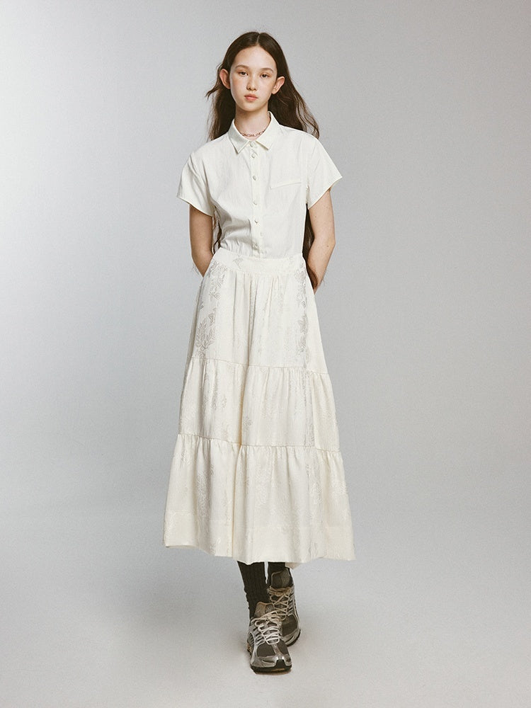FUSSED_Embossed_Jacquard_Patchwork_Shirt_Tie_Waist_Women&
