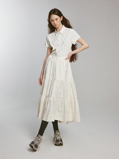 FUSSED Embossed Jacquard Patchwork Shirt Tie Waist Women&