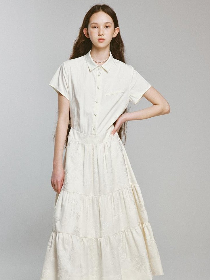 FUSSED Embossed Jacquard Patchwork Shirt Tie Waist Women&