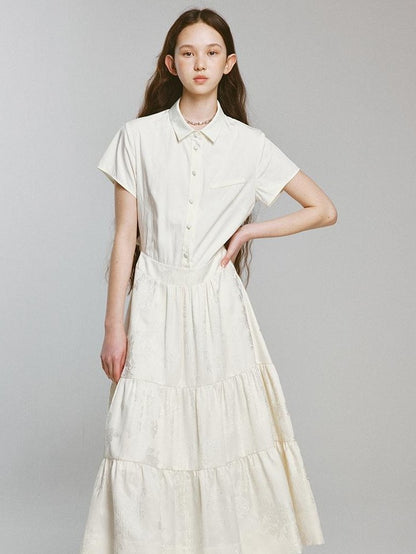 FUSSED Embossed Jacquard Patchwork Shirt Tie Waist Women&