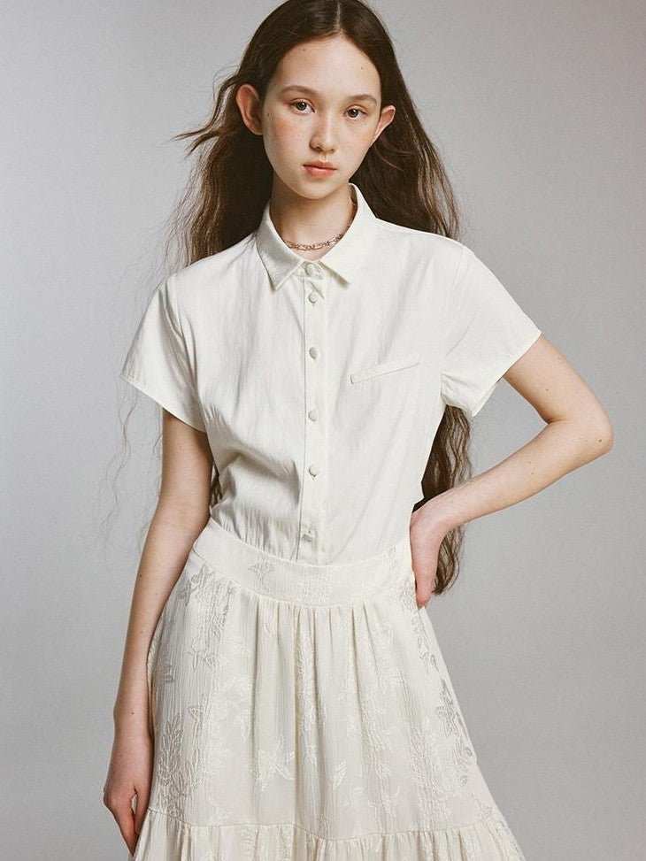 FUSSED Embossed Jacquard Patchwork Shirt Tie Waist Women&