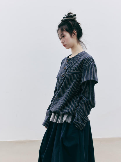 FUSSED Embroidered Striped Layered Cotton Women&