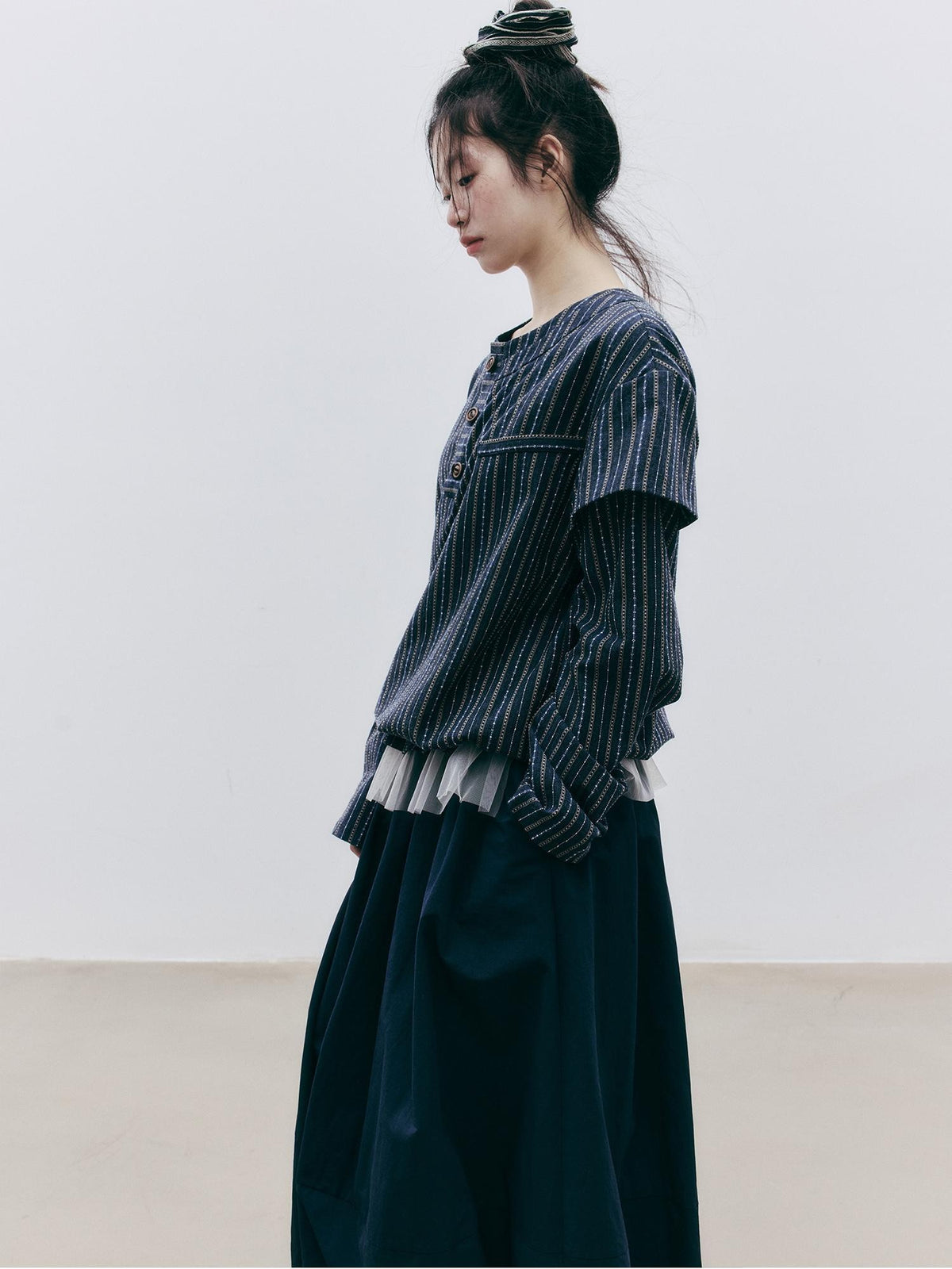 FUSSED Embroidered Striped Layered Cotton Women&