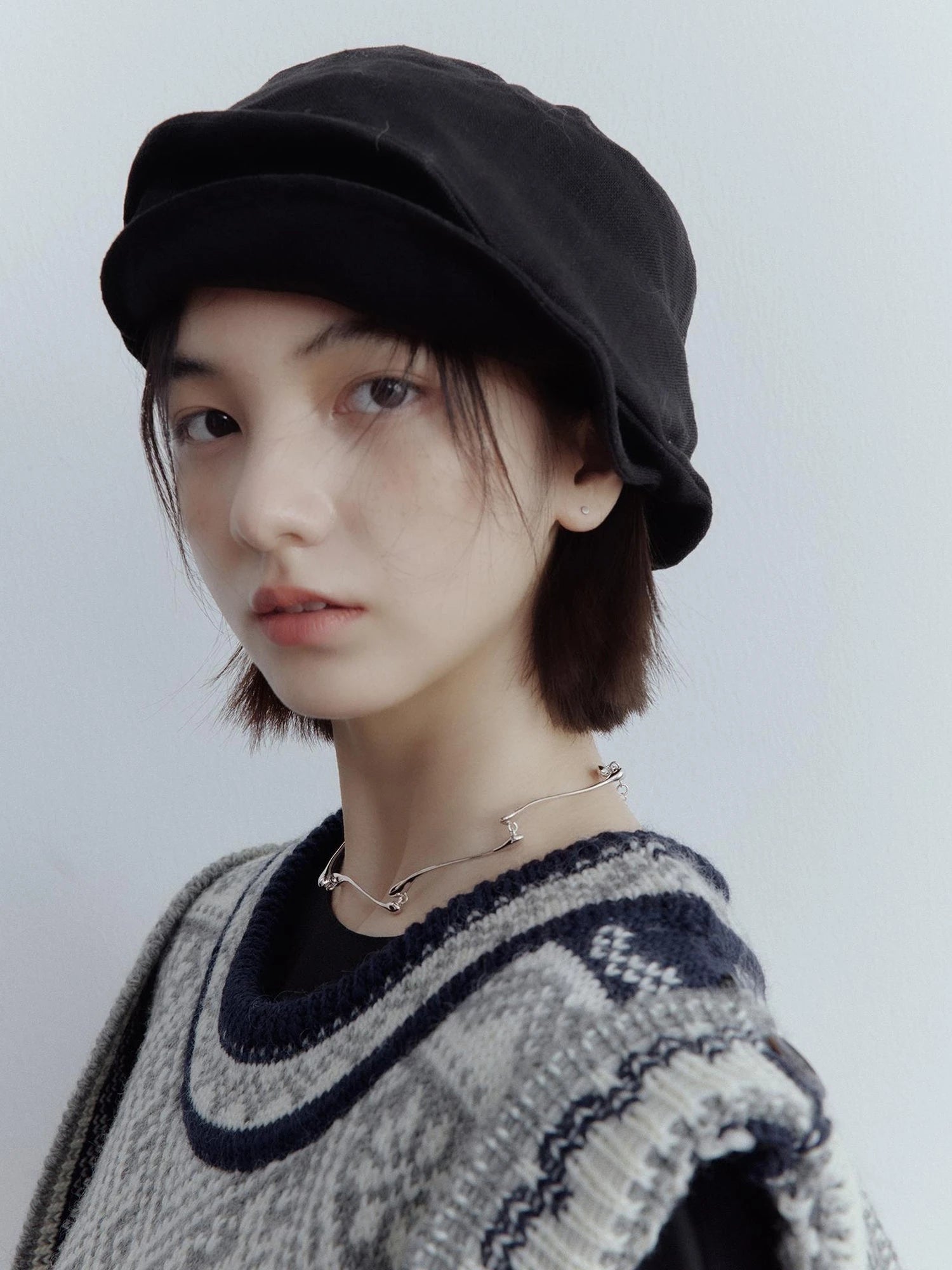 Fair Isle Wool Vest Blue Grey Vintage Pattern Multi Way Wear V-neck T-shirt Long Sleeve