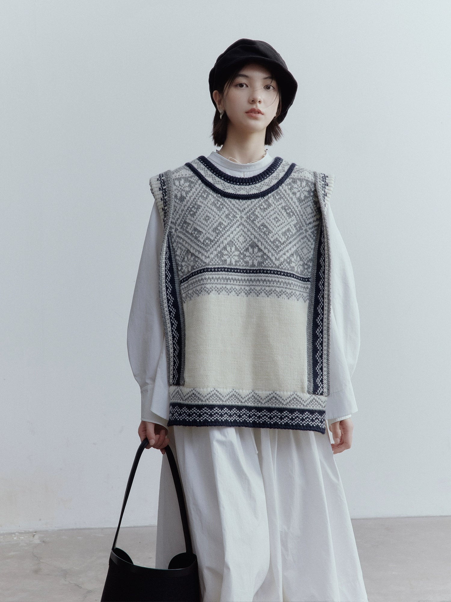 FUSSED_Fair_Isle_Wool_Vest_Blue_Grey_Vintage_Pattern_Multi_Way_Wear_V_Neck_T_Shirt_Long_Sleeve_MISSTT