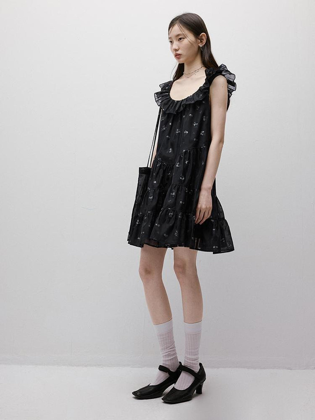 FUSSED Flora Embroidered Dark Blue Floral Mini Dress