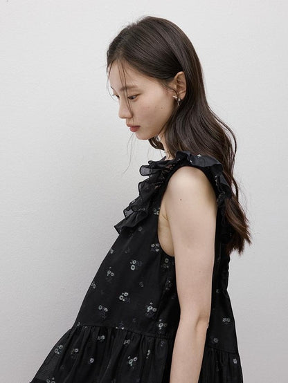 FUSSED Floral Burnout Ruffled Sleeve Women&