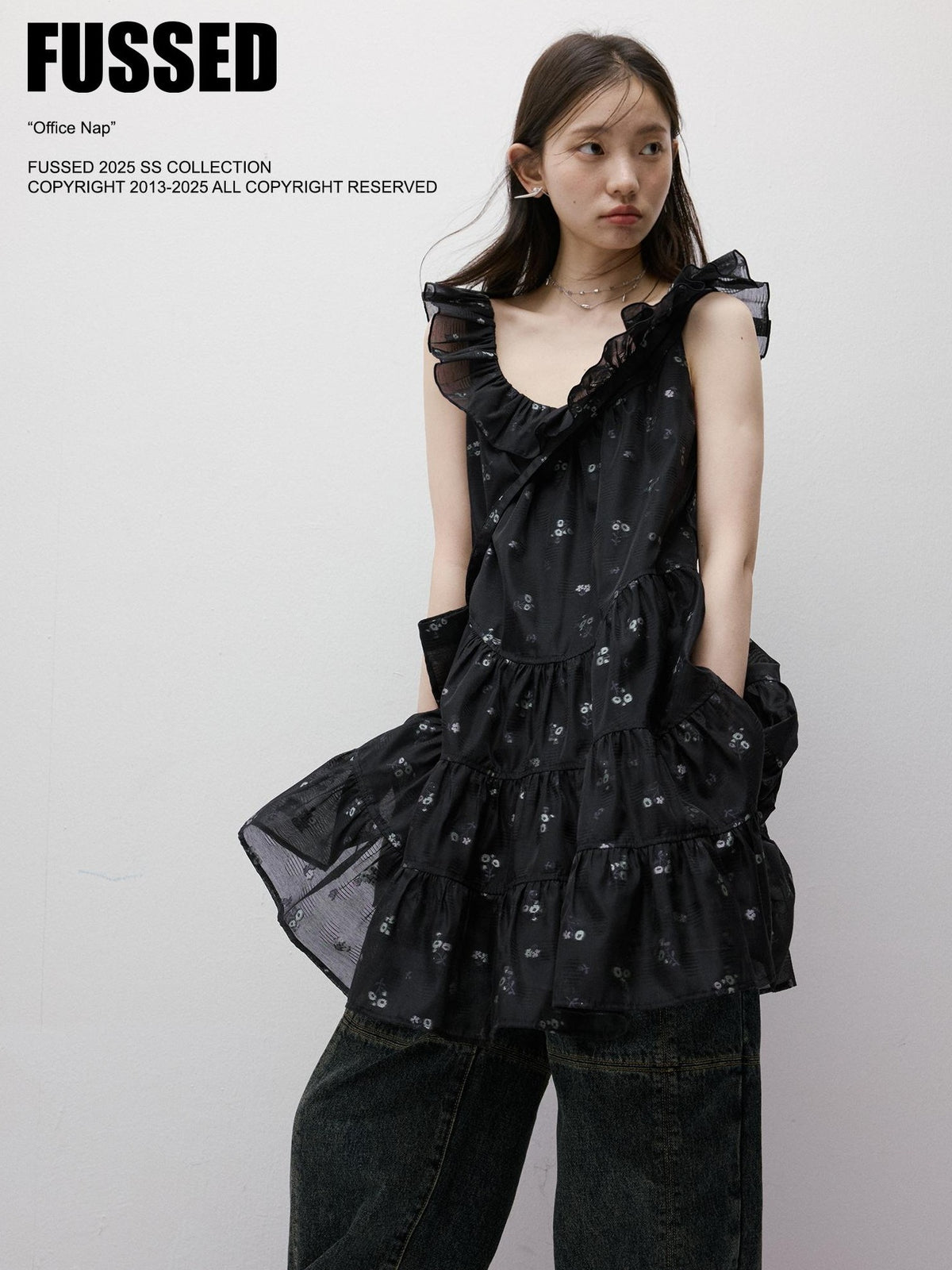 FUSSED Floral Burnout Ruffled Sleeve Women&