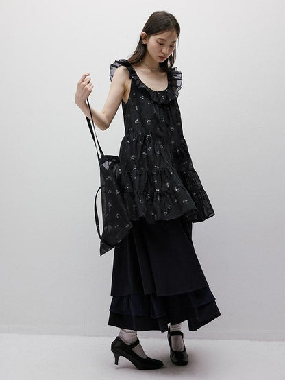 FUSSED Floral Burnout Ruffled Sleeve Women&