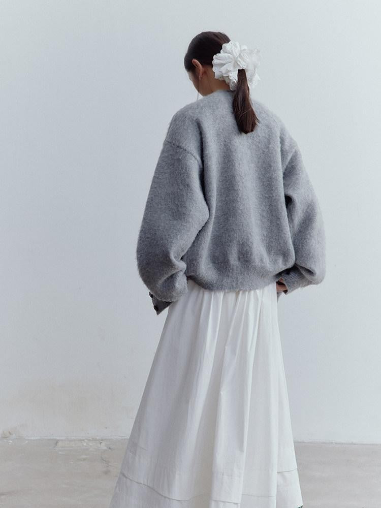 FUSSED Fluffy V-neck Buttoned Oversized Women&