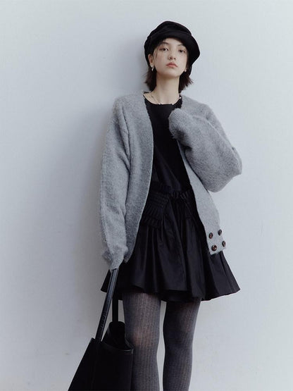 FUSSED Fluffy V-neck Buttoned Oversized Women&