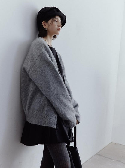 FUSSED Fluffy V-neck Buttoned Oversized Women&