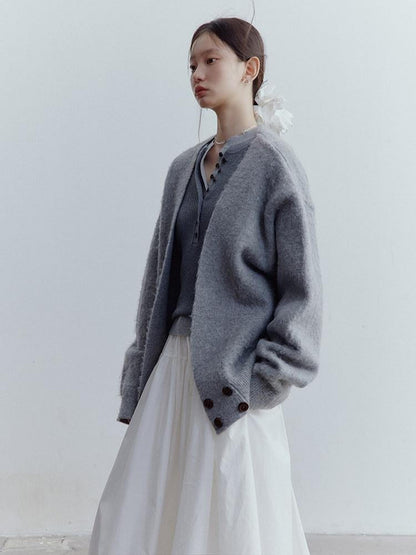 FUSSED Fluffy V-neck Buttoned Oversized Women&