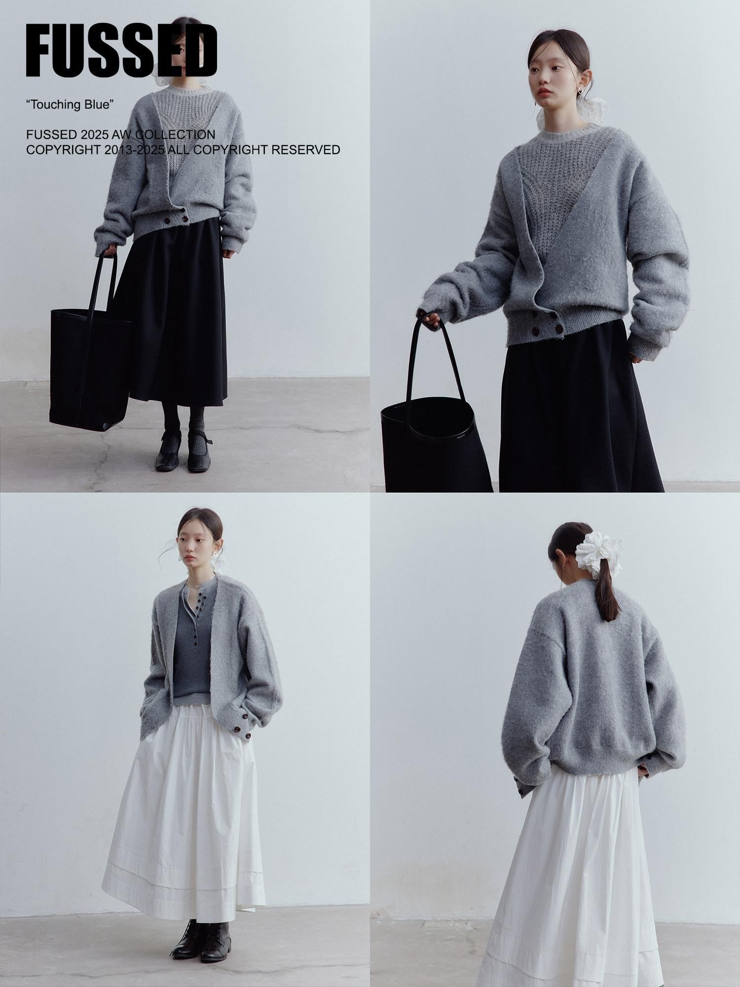 FUSSED Fluffy V-neck Buttoned Oversized Women&