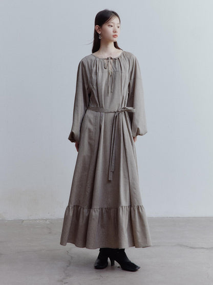 FUSSED Fog Forest Linen Blend Maxi Dress with Detailing