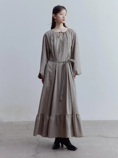 Fog Forest Linen Blend Maxi Dress with Detailing