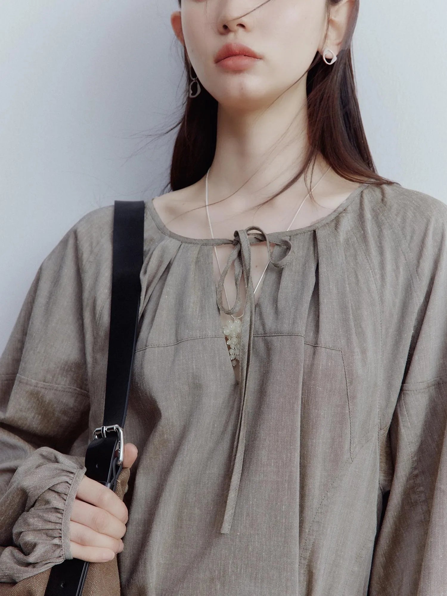 Fog Forest Linen Blend Maxi Dress with Detailing